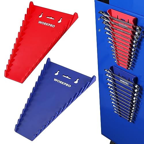 WORKPRO 2-Pack Magnetic Wrench Organizer, 12-Piece Wrench Holder Set for Tool Box Drawer Chest, Premium Quality Wrench Rack Tool Trays SAE(1/4' - 15/16') and Metric(6mm-24mm)