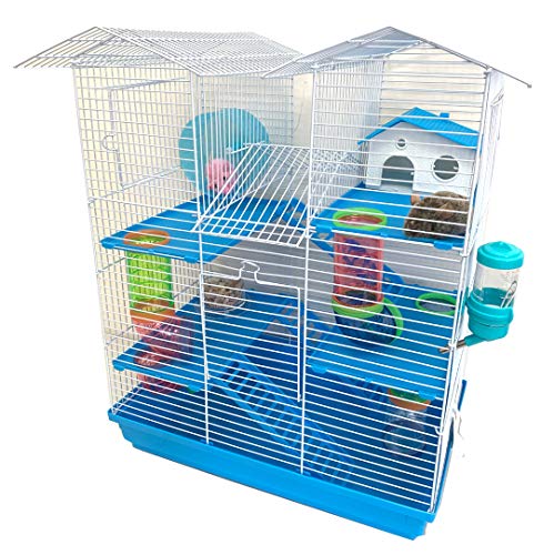 Large Twin Tower 5-Levels Crossing Level Tube Habitat Syrian Hamster Rodent Gerbil Mouse Mice Rat Wire Animal Home Cage with Hide House Running Wheel Food Bowl Water Bottle Deep Base