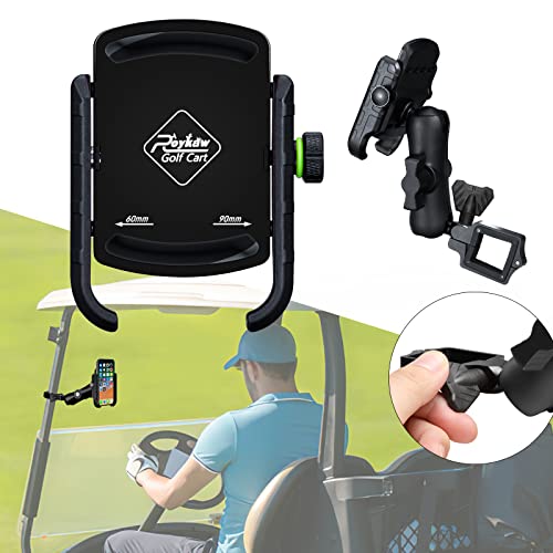 Roykaw Golf Cart Phone Mount Holder for iPhone/Galaxy/Google Pixel - Compatible with EZGO, Club Car, Yamaha, Upgrade Quick Release &One-Handed Pick and Place, Won't Fall Out