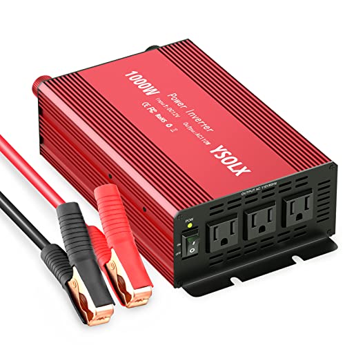 YSOLX 1000W Power Inverter 12v to 110v, DC to AC Converter with 3 AC Outlet, 1000 Watt Inverter for 12v Truck/Rv/Camping/Home/Emergency Power