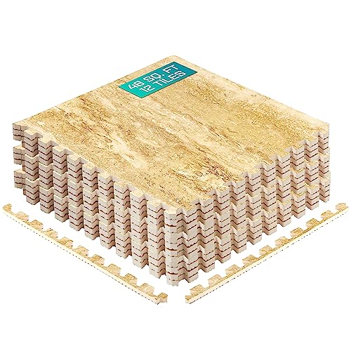 Yes4All Interlocking Foam Tiles, Non-Slip Foam Floor Tiles for Home Gym- Walnut Marble, 12 Tiles 24'x 24'x 7/16' Cover 48 Sqft