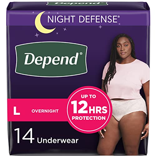 Depend Night Defense Adult Incontinence Underwear for Women, Disposable, Overnight, Large, Blush, 14 Count, Packaging May Vary
