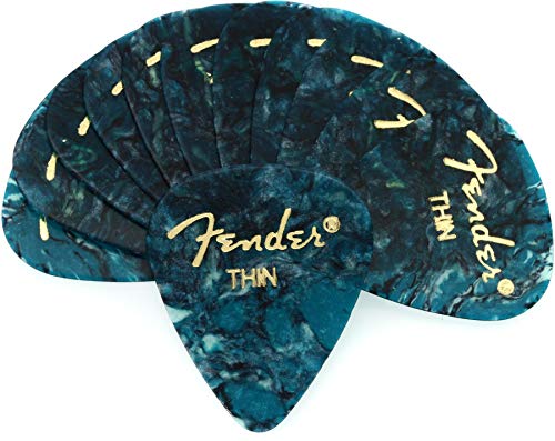 Fender Premium Celluloid Guitar Picks 351 Shape, Ocean Turquoise, Thin, 12-Pack