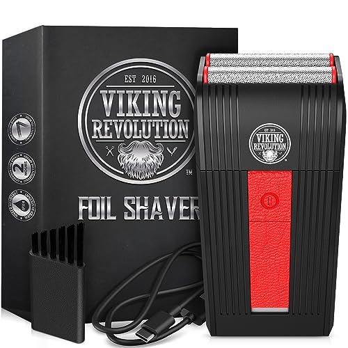 Viking Revolution Mens Foil Shavers for Men - Close Shave Electric Shavers for Men Face Foil Razor - Cordless Electric Razors for Mens Face Shaver for Men - Foil Shaver Barber Travel Shaver (Red)