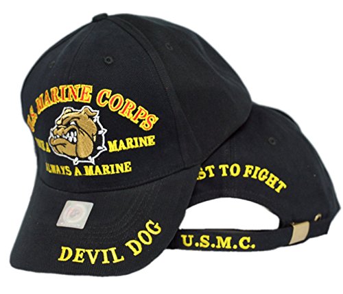 Marines Once a Marine Corps EGA Devil Dog First to Fight Embroidered Cap Hat Black