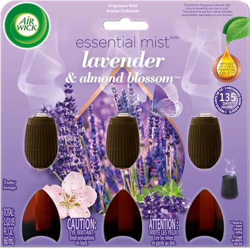 Air Wick Essential Mist Refill, 3 ct, Lavender and Almond Blossom, Essential Oils Diffuser, Air Freshener