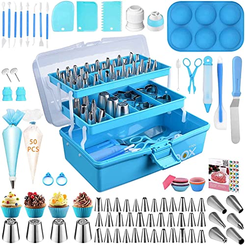 Cake Decorating Tools Supplies Kit: 236pcs Baking Accessories with Storage Case - Piping Bags and Icing Tips Set - Cupcake Cookie Frosting Fondant Bakery Set for Adults Beginners or Professional, Blue