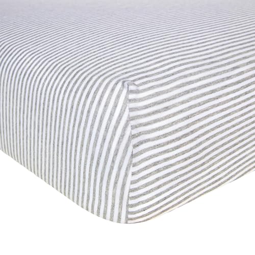 Burt's Bees Baby Stripe Fitted Crib Sheet Organic Cotton BEESNUG - Heather Grey Stripes, Fits Unisex Standard Bed and Toddler Mattress, Infant Essentials, 52 x 28 Inch 1-Pack