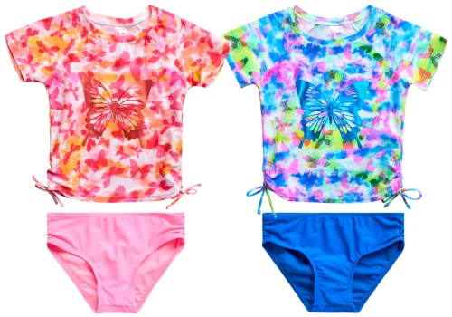 Limited Too Girls' Rash Guard Set - 4-Piece UPF 50+ Swim Shirt and Bikini Bottoms, Size 1416, PinkRainbow Butterfly