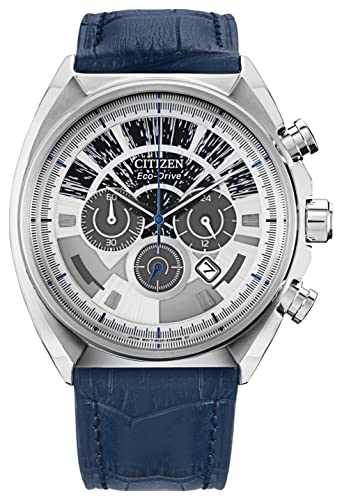 Citizen Eco-Drive Men's Star Wars Millennium Falcon Stainless Steel Chronograph Watch, Blue Leather Strap, Luminous, 44mm (Model: CA4281-00W)