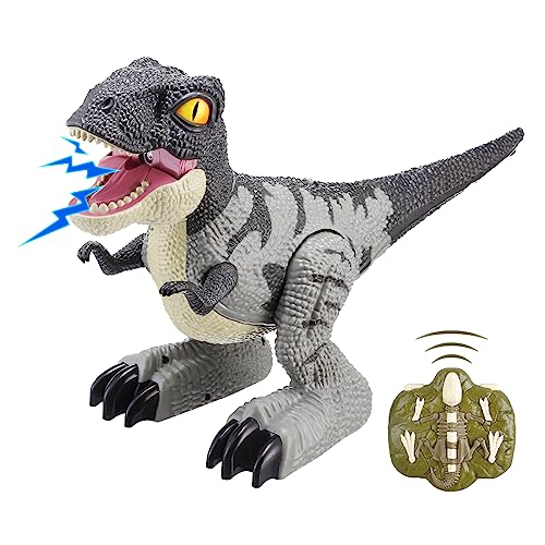 ALLCELE Dinosaur Toys, Velociraptor Dinosaur Toys1.31FT Long with Light and Music, Auto-Demo and Spray Functions, Gift for Girls and Boys 3 Years Old and Up - Grey