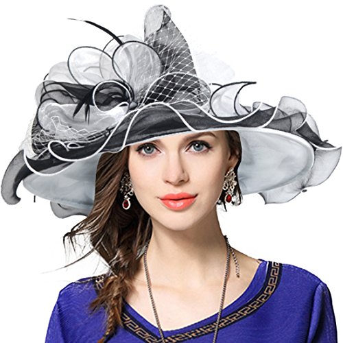 JESSE · RENA Women's Church Derby Dress Fascinator Bridal Cap British Tea Party Wedding Hat (Two-Tone-Black)