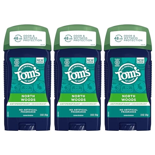 Tom's of Maine Antiperspirant Deodorant for Men, North Woods, 2.8 oz, Pack of 3 (Packaging May Vary)