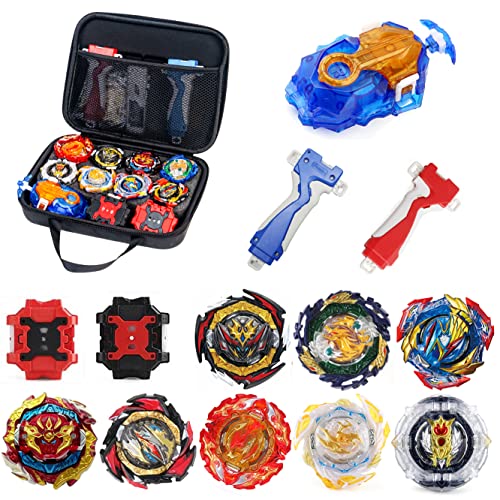 Owenkelng Bey Burst Gyro Toy Set Great Birthday Gift for Boys Children Kids 6 8+ Metal Fusion Attack Top Grip Blade Set with Battling Game Storage Box 8 Top Burst Gyros 3 Two-Way Launcher 2 Handles