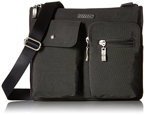 Baggallini Everything Crossbody Bag – Slim and Sleek, Lightweight, Multi-Pocketed Travel Bag with Removable Wristlet (Charcoal)