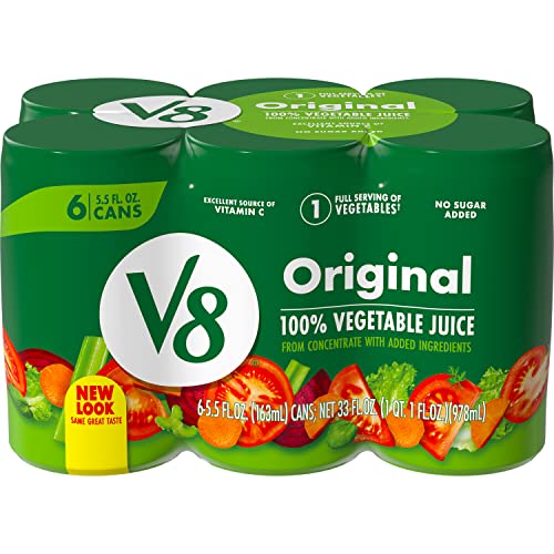 V8 Original 100% Vegetable Juice, 5.5 fl oz Can (Pack of 6)