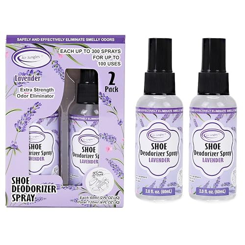 Air Jungles Shoe Deodorizer Spray, Shoe Odor Eliminator, Shoe Smell Eliminator Lavender Scent for Sneaker, Boot and Locker, Gym Bag Deodorizer, Shoe Freshener for Stinky Shoes