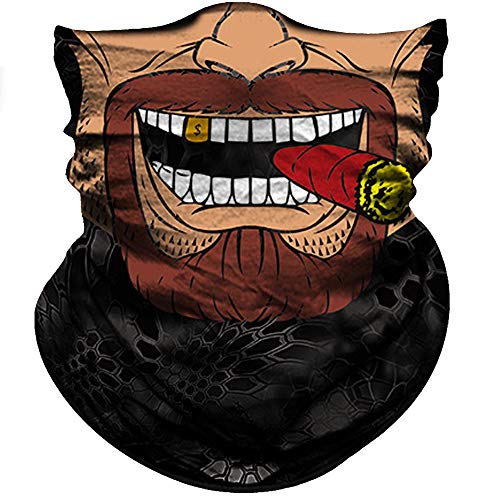 Obacle Motorcycle Face Mask Sun UV Dust Wind Protection Tube Mask Seamless Bandana Face Mask for Men Women Bike Riding Cycling Biker Fishing Outdoor Festival (Clown Brown Square Face With Red Cigar)