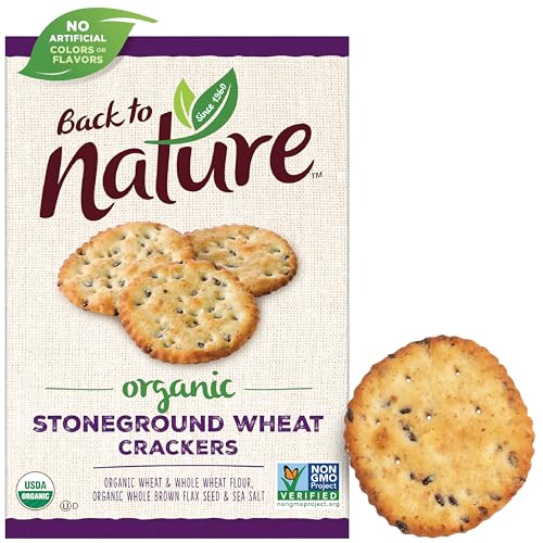 Back to Nature Organic Stoneground Wheat Crackers - Dairy Free, Non-GMO, Made with Whole Grains & Flax Seed, Delicious & Quality Snacks, 6 Ounce​