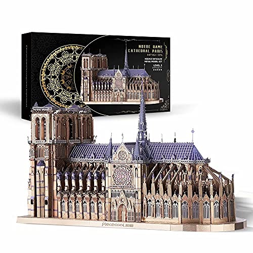 Piececool 3D Metal Puzzles for Adults and Teens, Notre Dame De Paris Church Metal Model Kit, Challenge French Cathedral Brain Teaser Architecture Building Blocks Puzzle, 382 Pcs