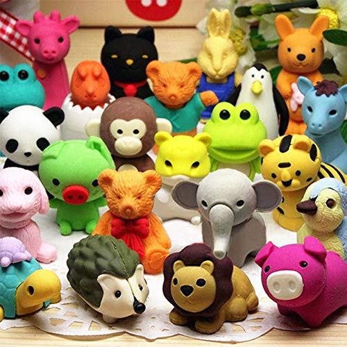 URSKYTOUS 35Pcs Animal Erasers Kids Pencil Erasers Bulk Puzzle Erasers Desk Pets Mini Take Apart Erasers Toys for Party Favors,Classroom Students Prizes,Carnival Gifts and Easter Egg Fillers