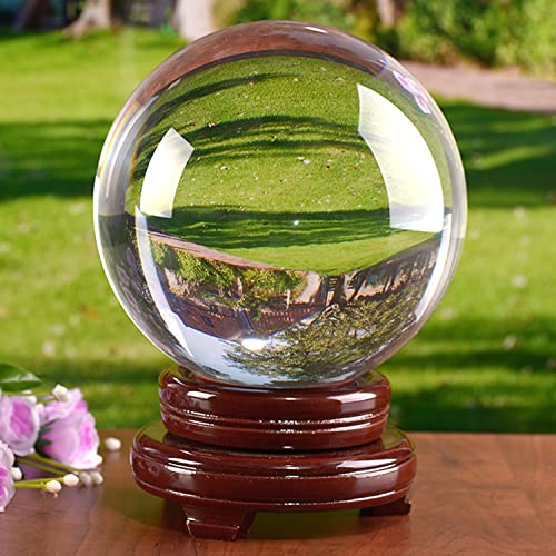 awagas K9 Crystal Ball 150mm(6 inch) Clear Crystal Ball Artificial Glass Crystal Ball Magic Healing Crystal Sphere Ball Lense Ball with Wooden Stand for Meditation Divination Healing Photography Decor