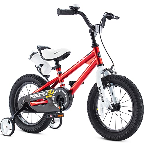 RoyalBaby Freestyle Kids Bike Boys Girls 16 Inch BMX Childrens Bicycle with Training Wheels & Kickstand for Ages 4-7 years, Red