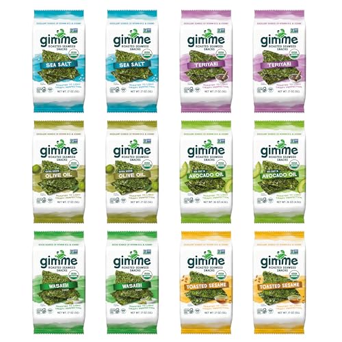 gimMe - 6 Flavor Variety Pack - 12 Count - Organic Roasted Seaweed Sheets - Keto, Vegan, Gluten Free - Great Source of Iodine & Omega 3’s - Healthy On-The-Go Snack for Kids & Adults