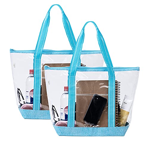 VENO 2 Packs Clear Bag Transparent Vinyl PVC Tote, Stadium Approved, Outdoor, Beach, Pool (Set of 2, Cyan)