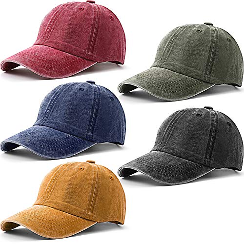 5 Pieces Unisex Cotton Vintage Baseball Cap Low Profile Unstructured Baseball Hat Washed Distressed Twill Adjustable Dad Hat (Multiple Color, Simple Style)