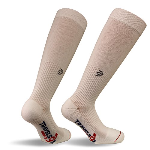 Travelsox TSS6000 The Original Patented Graduated Compression Performance Travel & Dress Socks With DryStat OTC Pairs, White, Medium