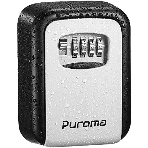 Puroma Security Key Lock Box, 4-Digit Combination Waterproof Lock Box Key Storage Lockbox Wall Mount 5 Key Large Capacity for House Key, Special Car Key, ID Card (Black & Gray)