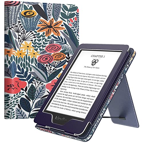 MoKo Case Fits All-New 6' Kindle(11th Generation, 2022 Release)/ Kindle(10th Gen,2019)/Kindle(8th Gen, 2016), Ultra Lightweight PU Shell Cover with Auto Wake/Sleep for Kindle 2022, Blue Leaf Flower