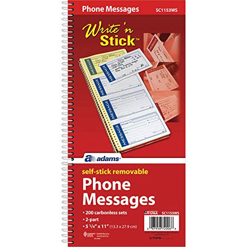 Adams Write 'N Stick Message Pad, 2-Part, Carbonless, Blue, 5-1/4' x 11', 200 Sets per Book (SC1153WS)