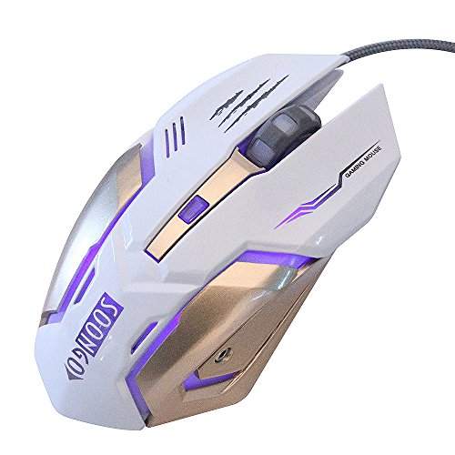 SOON GO Gaming Mouse Wired fit to Ergonomic Laptop PC Computer Mouse USB Pro Gaming Mice with Adjustable 3200 DPI Programmable Breathing Lights 6 Buttons use to Gaming Business Home White Color