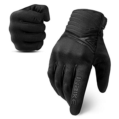 INBIKE Breathable Mesh Motorcycle Gloves Touchscreen with TPR Palm Pad Hard Knuckles Black Large