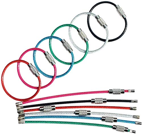 bayite Key Rings Stainless Steel Wire Keychains Cable Heavy Duty Luggage Tags Loops Tag Keepers 2mm Twist Barrel Pack of 12 (Cable length: 4 inches), Multiple Color