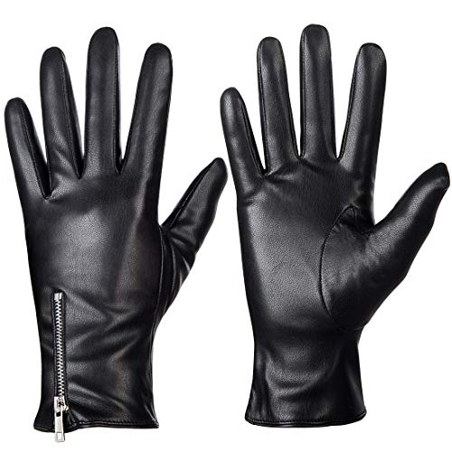 Dsane Winter Leather Gloves for Women, Touchscreen Texting Warm Driving Gloves (Black, S)