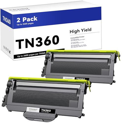 iNKPAD TN360 TN330 (2-Pack) Compatible Toner Cartridge Replacement for Brother TN360 TN-330 High Yield| Compatible with MFC-7840W HL-2140 MFC-7340 MFC-7440N HL-2170W HL-2150N Printer(2 Black)