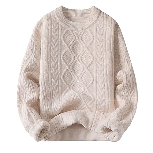 Vamtac Women's Fall Sweater Pullover Casual Crewneck Solid Color Soft Cable Knit Chunky Tunic Sweaters