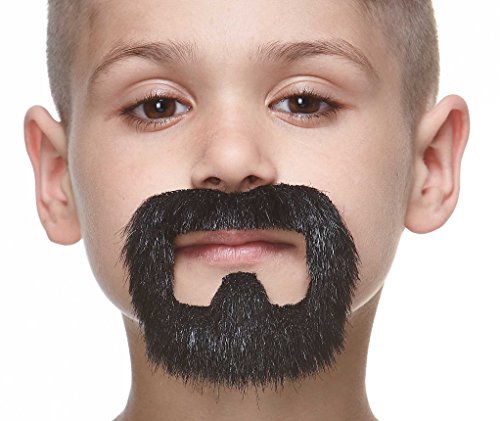 Mustaches Fake Beard, Self Adhesive, Novelty, Small Inmate False Facial Hair, Costume Accessory for Kids, Black Lustrous Color