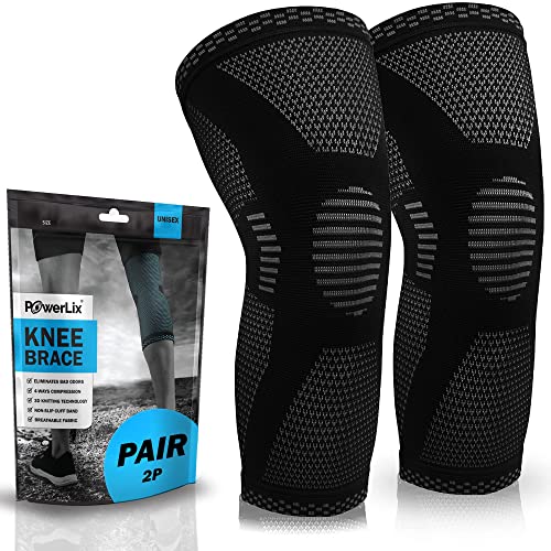POWERLIX Knee Compression Sleeve (Pair) - Best Knee Brace for Knee Pain for Men & Women – Knee Support for Running, Basketball, Volleyball, Weightlifting, Gym, Workout, Sports - (Black M)