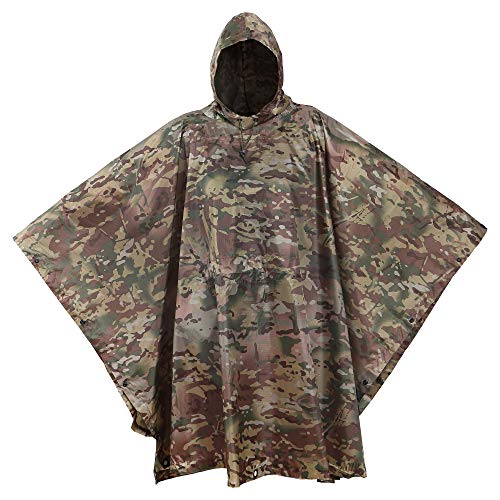 USGI Industries Military Style Poncho | Lightweight Tactical Multi Use Rip Stop Camouflage Rain Poncho | Perfect for Hiking, Hunting, Emergency Tent, Survival (OCP)