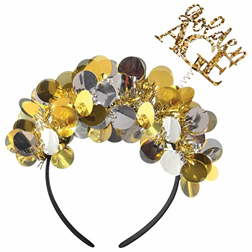 Amscan Dazzling Gold & Silver Over the Hill Golden Age Tinsel Headband - 6' x 8.84' (Pack of 1) - Perfect for Birthdays, Retirements and Milestone Events