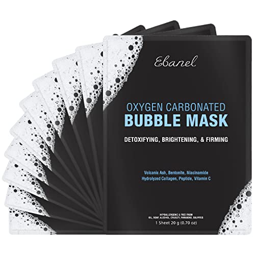 Ebanel 10 Pack Carbonated Bubble Clay Mask, Deep Cleansing Face Mask for Acne and Pores, Detox Volcanic Ash and Bentonite Clay Mask with Collagen Peptides, Vitamin C, Hyaluronic Acid, Niacinamide