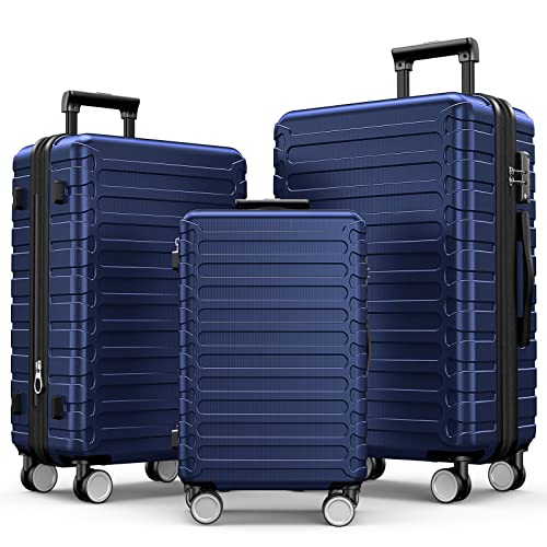 SHOWKOO Luggage Sets Expandable ABS Hardshell 3pcs Clearance Luggage Hardside Lightweight Durable Suitcase sets Spinner Wheels Suitcase with TSA Lock (Deep Blue)
