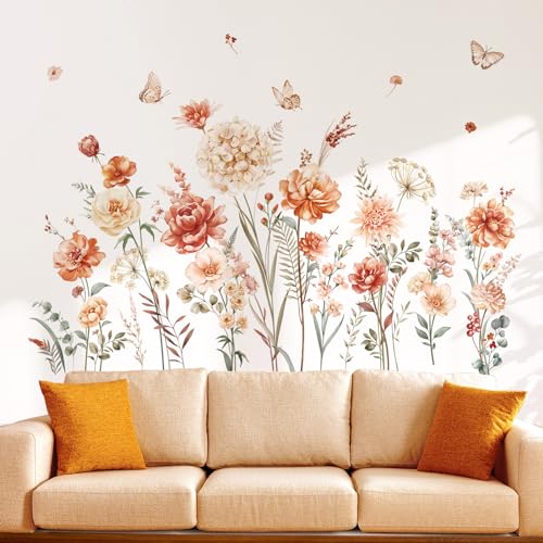 decalmile Boho Flower Wall Decals Wildflower Garden Floral Grass Wall Stickers Girls Bedroom Living Room Kitchen Wall Decor Gifts for Mom