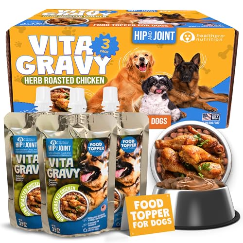 Vita-gravy Omega 3 Hip & Joint Health Food Topper for Dogs, Natural Treats to Support, Promotes Healthy Coat and Skin, Natural Ingredients for Pet Health and Wellness, Chicken Flavor 3.5oz (3 Pack)