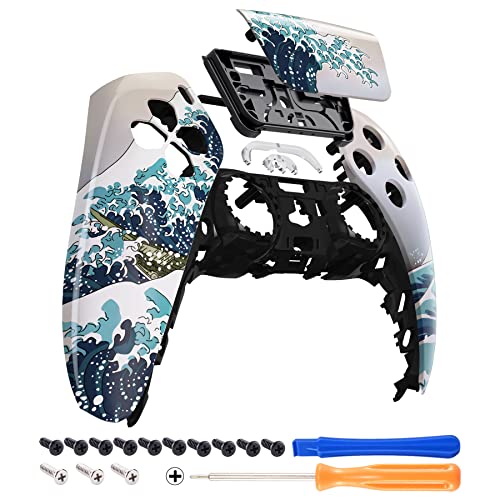 eXtremeRate The Great Wave Touchpad Front Housing Shell Compatible with ps5 Controller BDM-010 BDM-020 BDM-030 BDM-040, DIY Replacement Shell Custom Touch Pad Cover Compatible with ps5 Controller