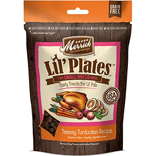 Merrick Lil’ Plates Grain Free Small Dog Treats, Natural Training Treats For Small Dogs, Teensy Turducken - 5 oz. Pouch